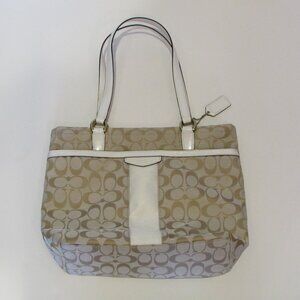 Coach Women's Leather Mini Handbag Signature Monogram- Brown/White